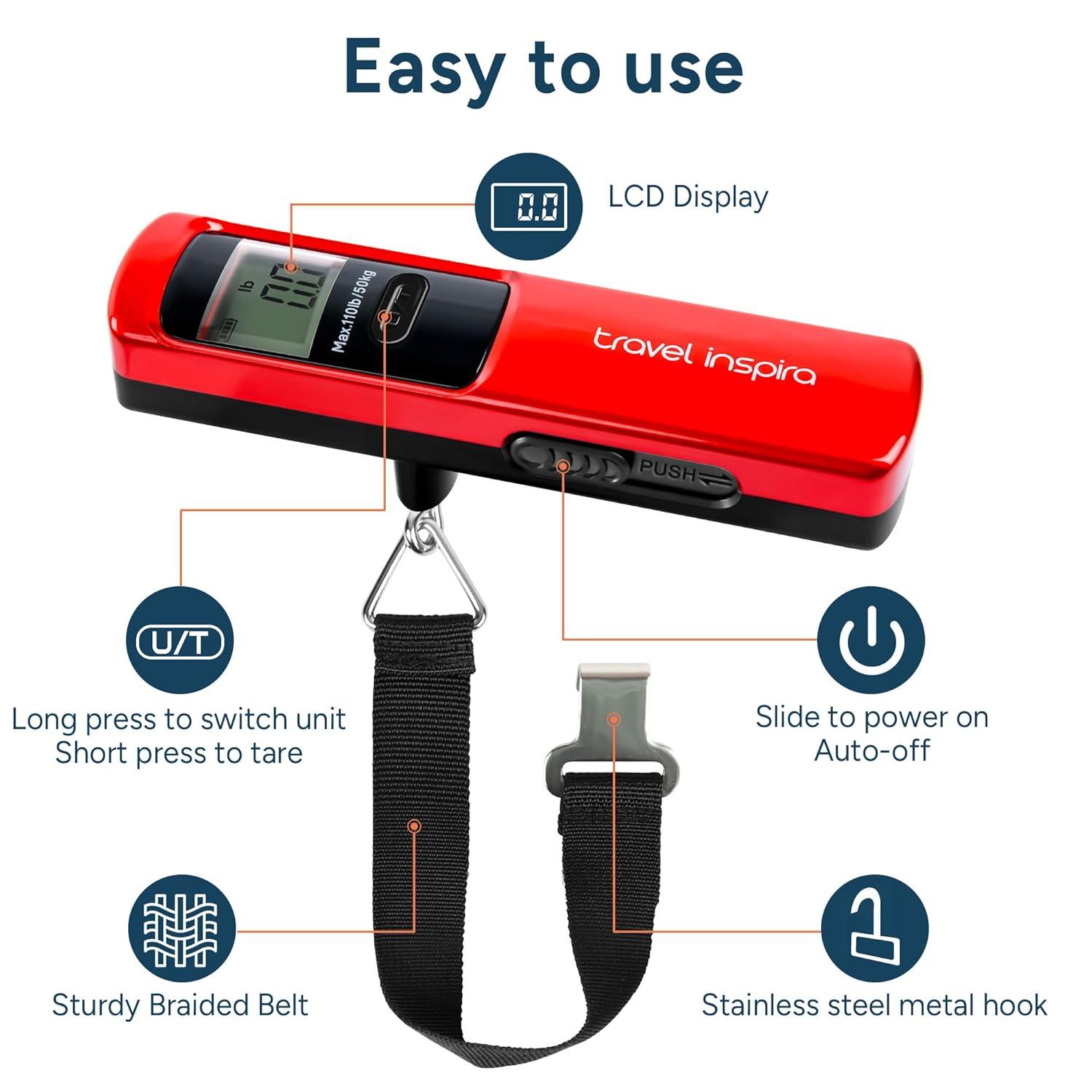 imagetravel inspira Luggage Scale BatteryFree Travel Essentials Portable Handheld Digital Suitcase Weight Scale for for Travel Accessories 110lbs50kg Dark BlueRed