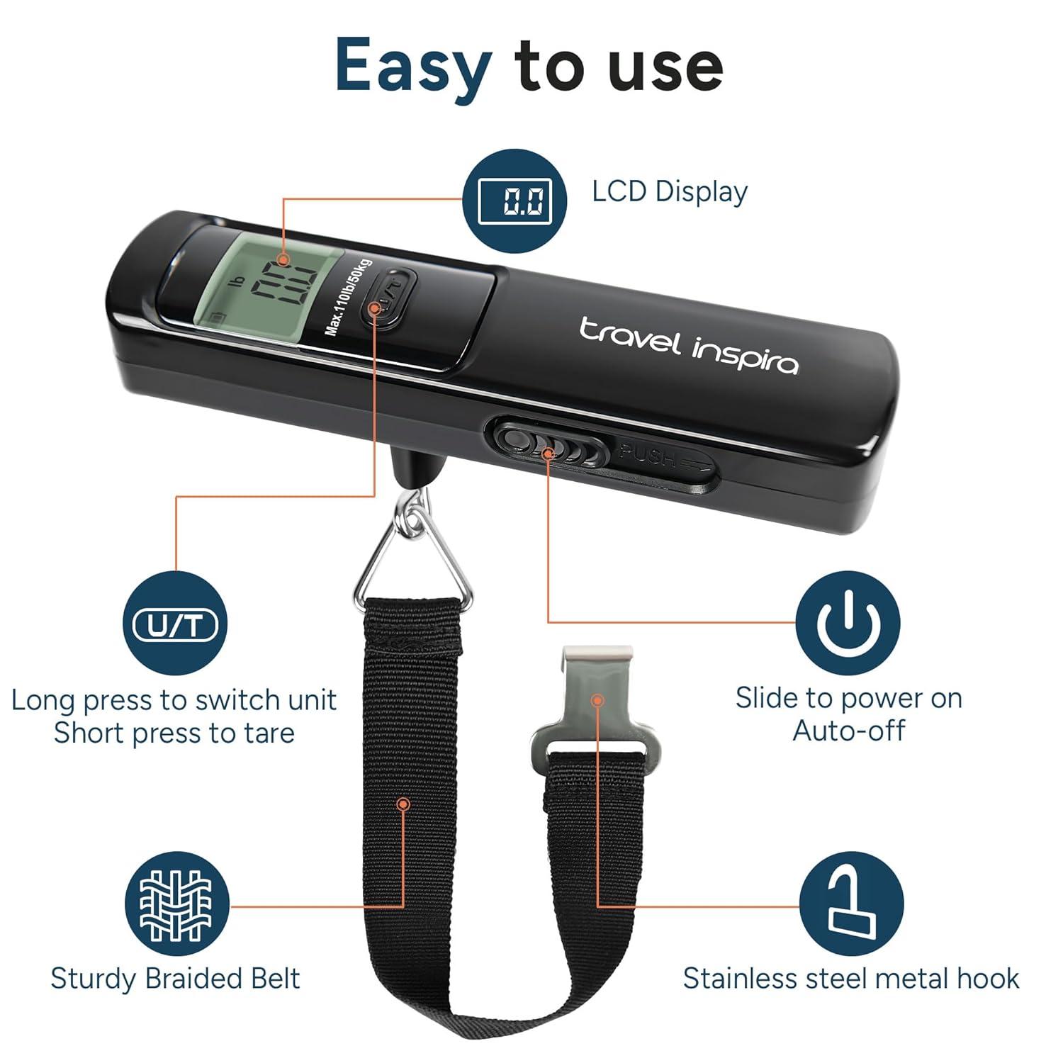 imagetravel inspira Luggage Scale BatteryFree Travel Essentials Portable Handheld Digital Suitcase Weight Scale for for Travel Accessories 110lbs50kg Dark BlueBlack
