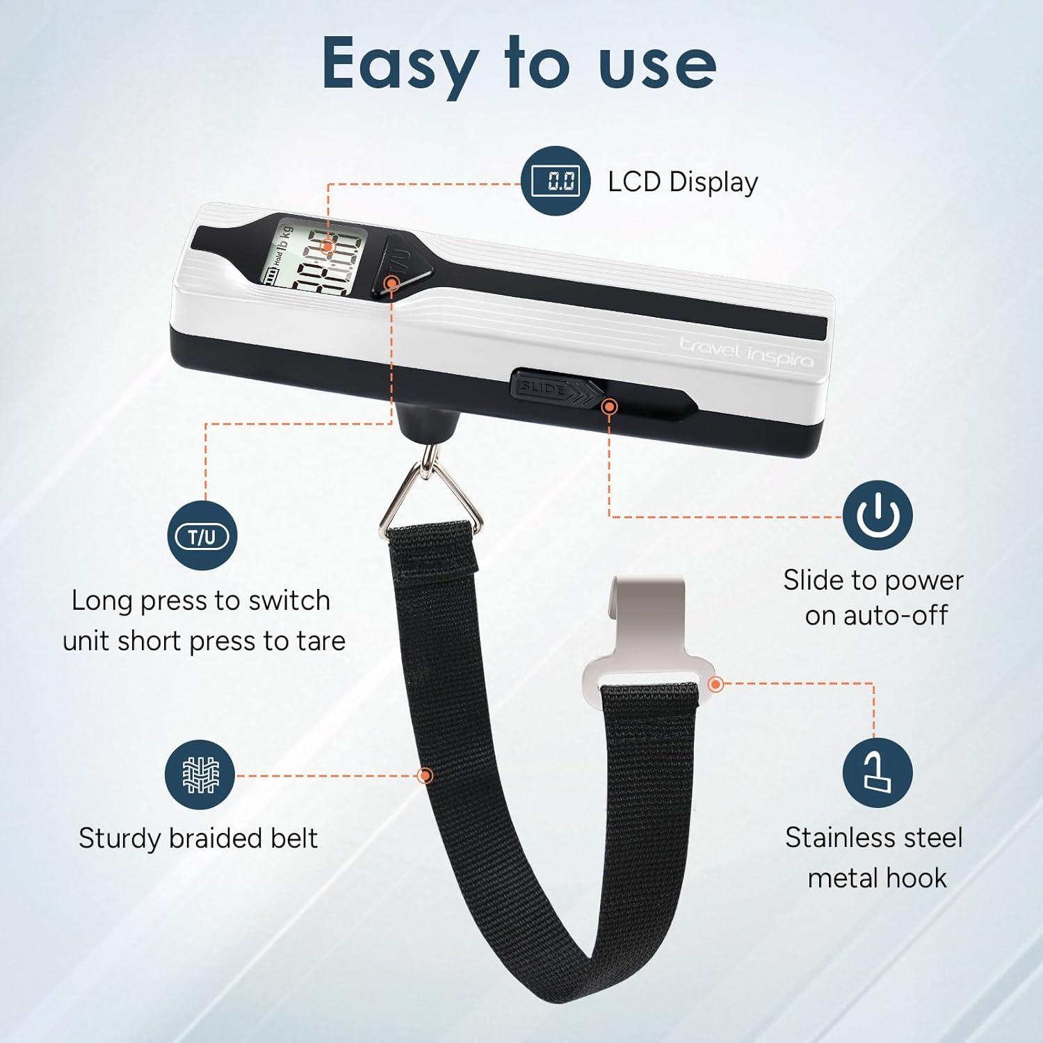 imagetravel inspira Luggage Scale BatteryFree Travel Essentials Portable Handheld Digital Suitcase Weight Scale for for Travel Accessories 110lbs50kg Dark BlueWhiteLarge Handle