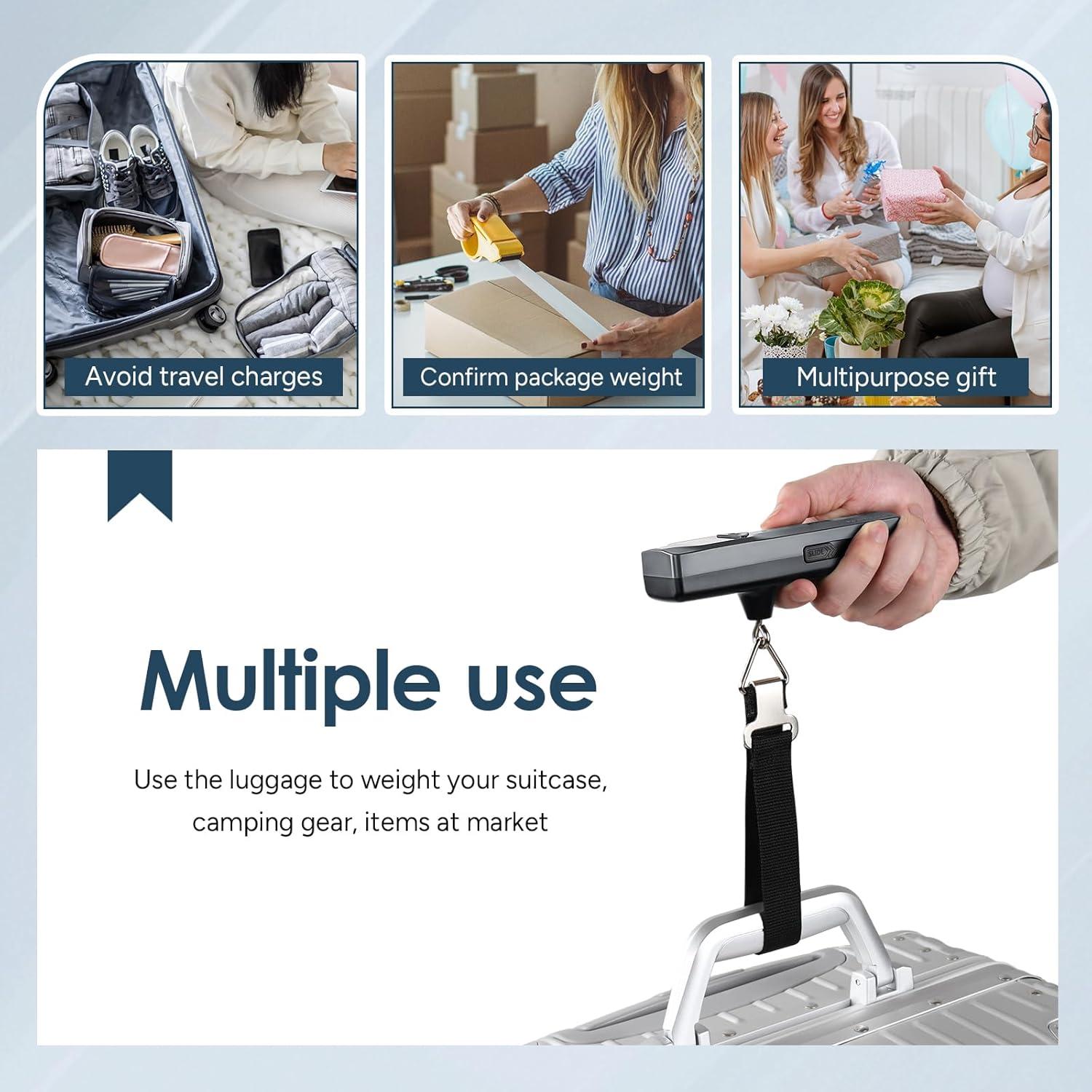 imagetravel inspira Luggage Scale BatteryFree Travel Essentials Portable Handheld Digital Suitcase Weight Scale for for Travel Accessories 110lbs50kg Dark BlueGreyLarge Handle