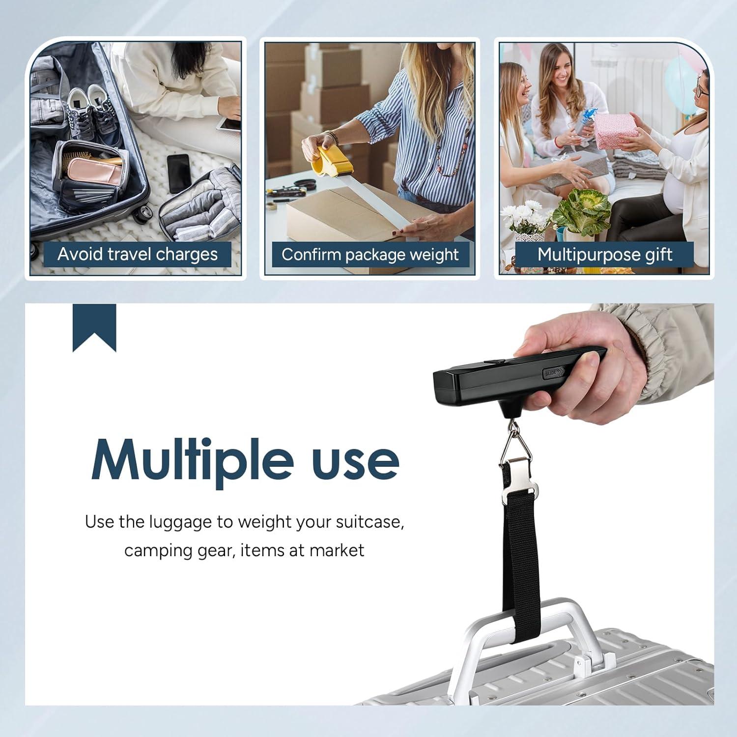 imagetravel inspira Luggage Scale BatteryFree Travel Essentials Portable Handheld Digital Suitcase Weight Scale for for Travel Accessories 110lbs50kg Dark BlueBlackLarge Handle