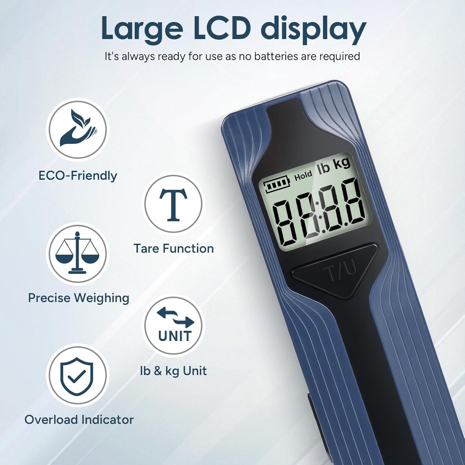 imagetravel inspira Luggage Scale BatteryFree Travel Essentials Portable Handheld Digital Suitcase Weight Scale for for Travel Accessories 110lbs50kg Dark BlueBlueLarge Handle