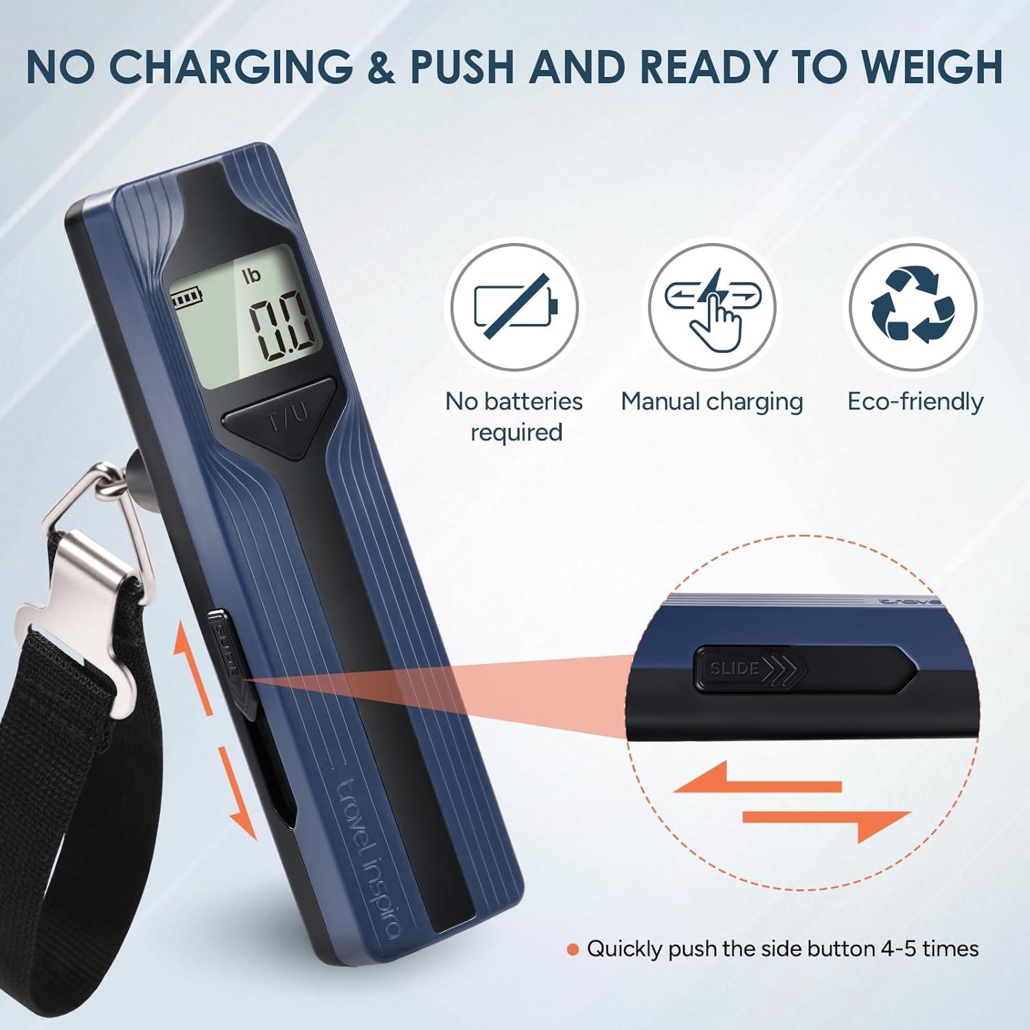 imagetravel inspira Luggage Scale BatteryFree Travel Essentials Portable Handheld Digital Suitcase Weight Scale for for Travel Accessories 110lbs50kg Dark BlueBlueLarge Handle