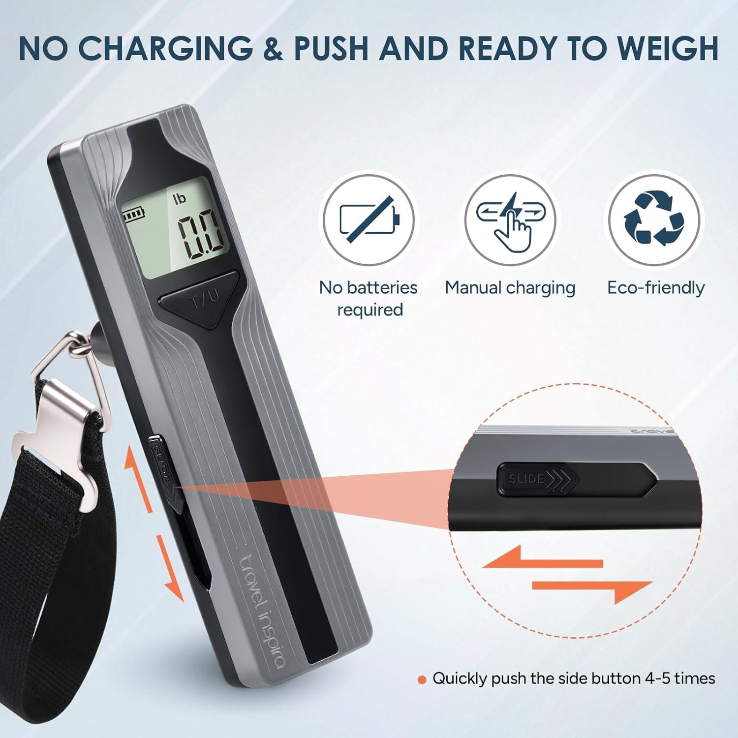 imagetravel inspira Luggage Scale BatteryFree Travel Essentials Portable Handheld Digital Suitcase Weight Scale for for Travel Accessories 110lbs50kg Dark BlueGreyLarge Handle