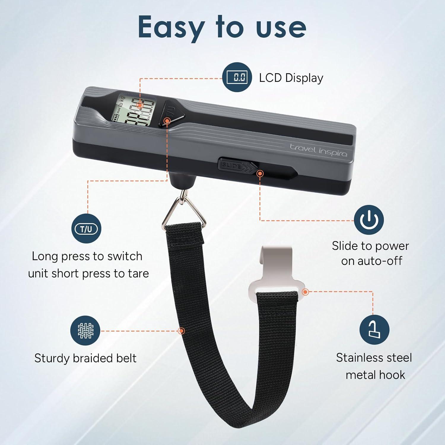 imagetravel inspira Luggage Scale BatteryFree Travel Essentials Portable Handheld Digital Suitcase Weight Scale for for Travel Accessories 110lbs50kg Dark BlueGreyLarge Handle