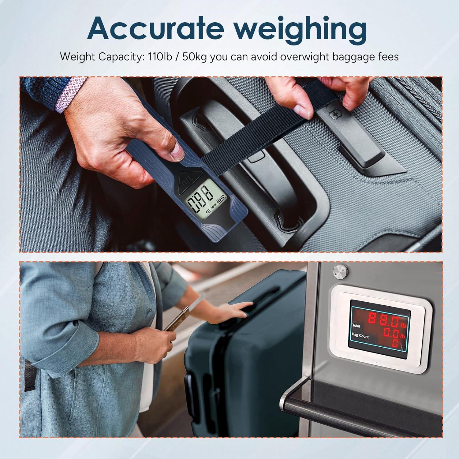 imagetravel inspira Luggage Scale BatteryFree Travel Essentials Portable Handheld Digital Suitcase Weight Scale for for Travel Accessories 110lbs50kg Dark BlueBlueLarge Handle
