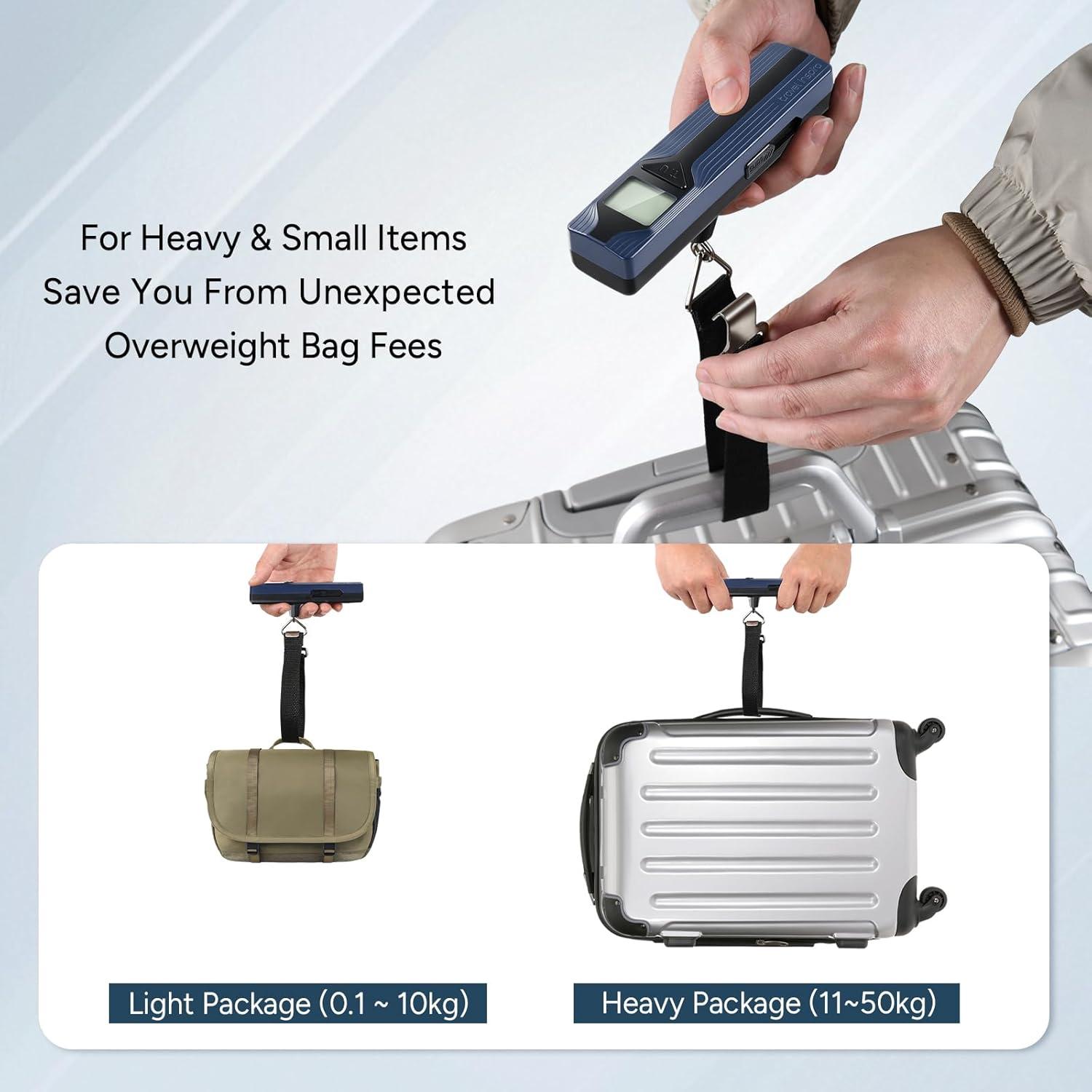 imagetravel inspira Luggage Scale BatteryFree Travel Essentials Portable Handheld Digital Suitcase Weight Scale for for Travel Accessories 110lbs50kg Dark BlueBlueLarge Handle