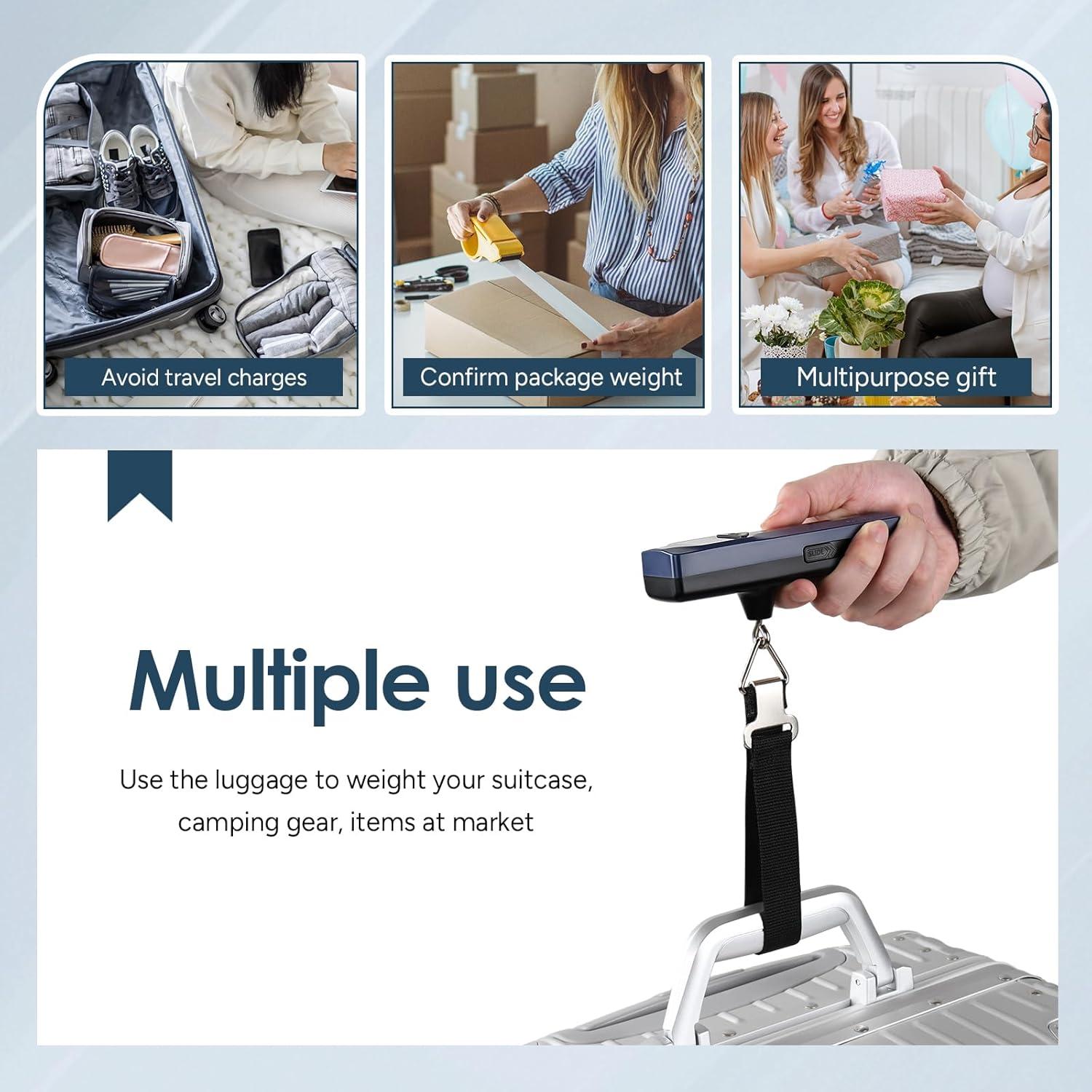 imagetravel inspira Luggage Scale BatteryFree Travel Essentials Portable Handheld Digital Suitcase Weight Scale for for Travel Accessories 110lbs50kg Dark BlueBlueLarge Handle