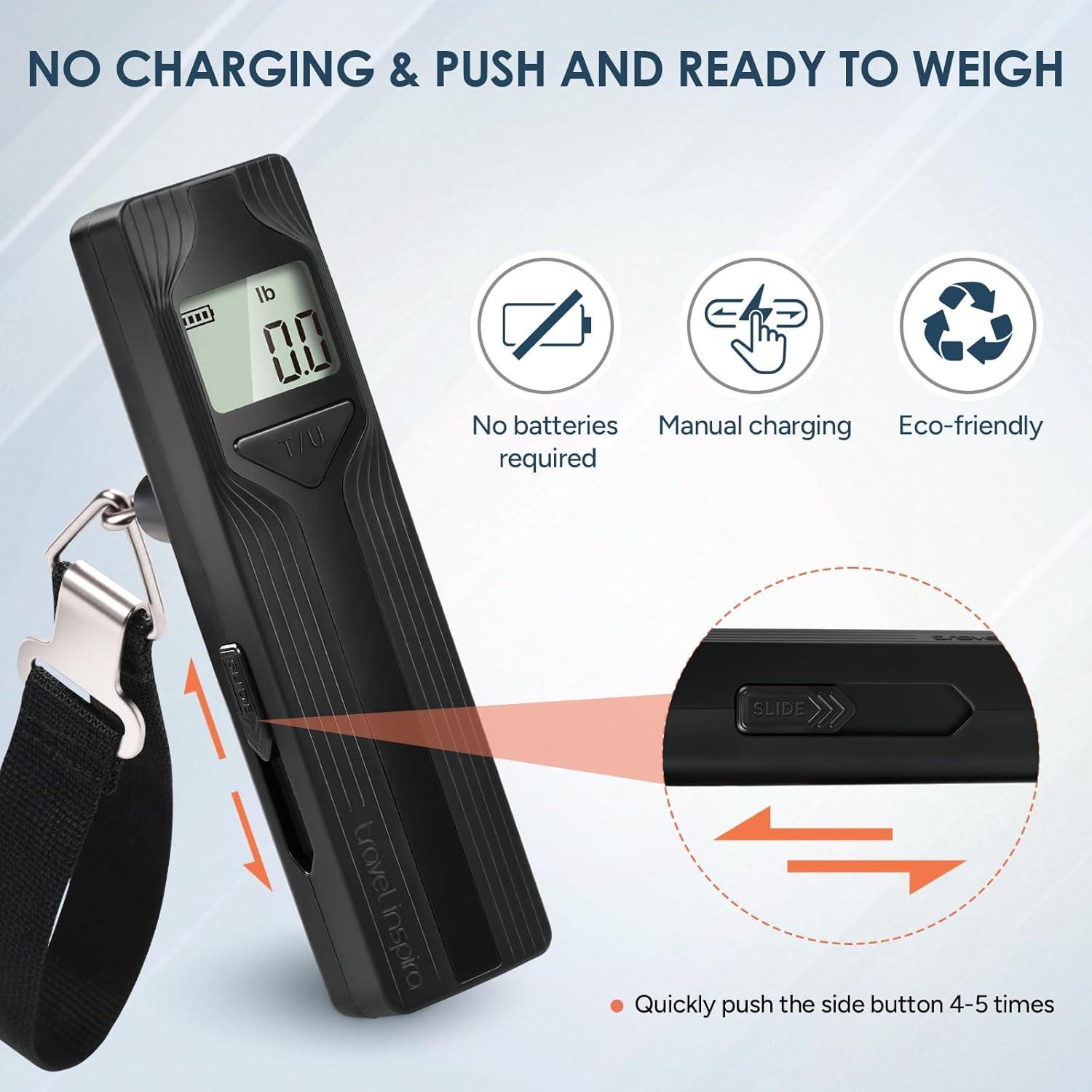 imagetravel inspira Luggage Scale BatteryFree Travel Essentials Portable Handheld Digital Suitcase Weight Scale for for Travel Accessories 110lbs50kg Dark BlueBlackLarge Handle