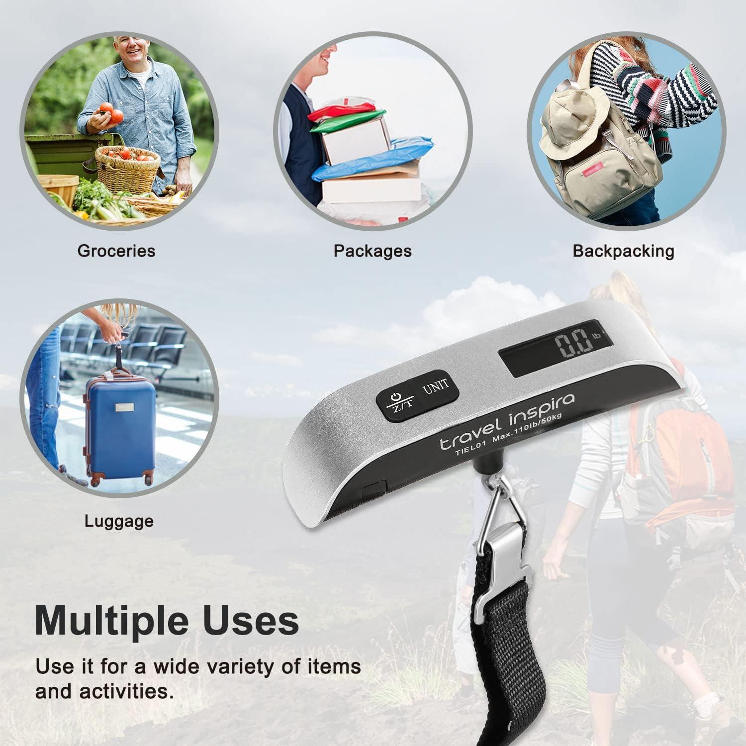 imagetravel inspira Luggage Scale Portable Digital Hanging Baggage Scale for Travel Suitcase Weight Scale with Rubber Paint 110 Pounds Battery Included Sliver 2 Pcs