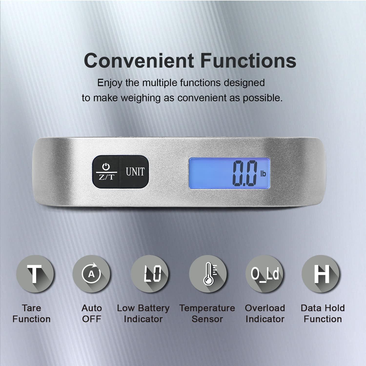imagetravel inspira Luggage Scale Portable Digital Hanging Baggage Scale for Travel Suitcase Weight Scale with Rubber Paint 110 Pounds Battery Included Sliver 2 Pcs