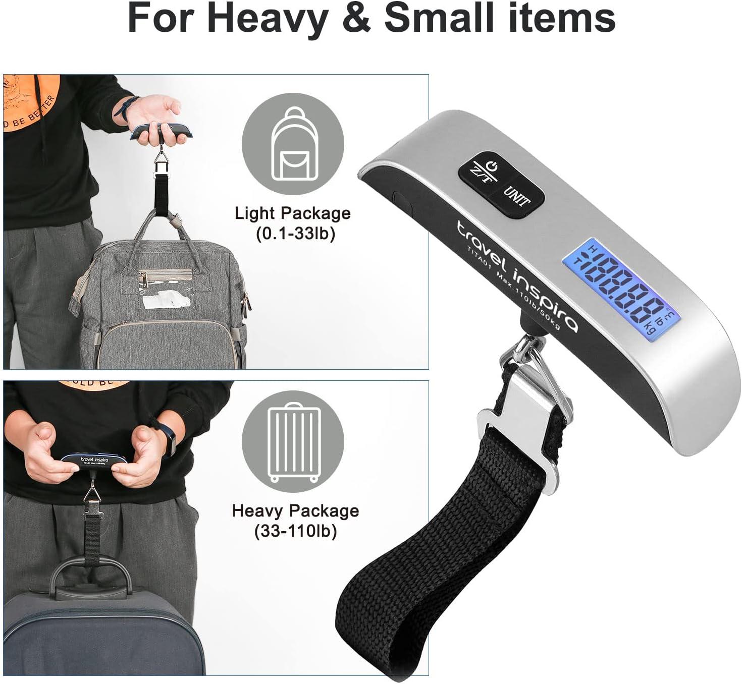 imagetravel inspira Luggage Scale Portable Digital Hanging Baggage Scale for Travel Suitcase Weight Scale with Rubber Paint 110 Pounds Battery Included Sliver 2 Pcs
