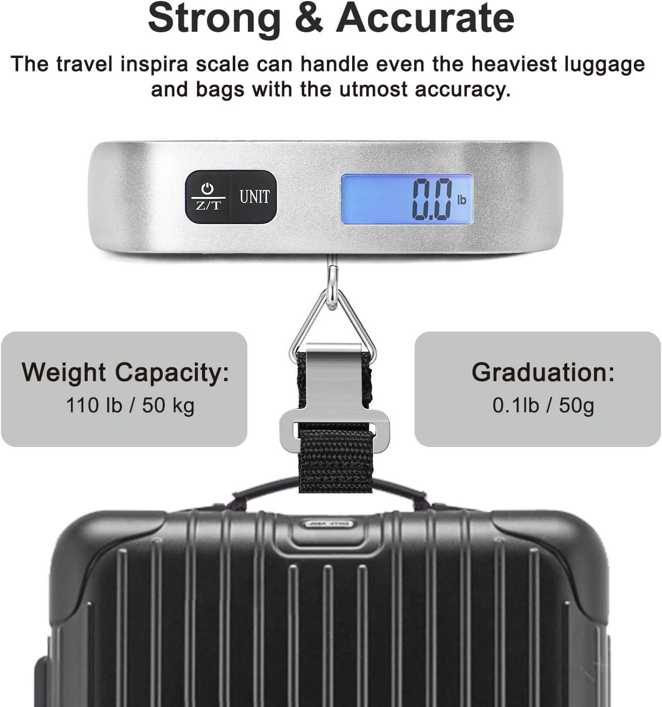 imagetravel inspira Luggage Scale Portable Digital Hanging Baggage Scale for Travel Suitcase Weight Scale with Rubber Paint 110 Pounds Battery Included Sliver 2 Pcs