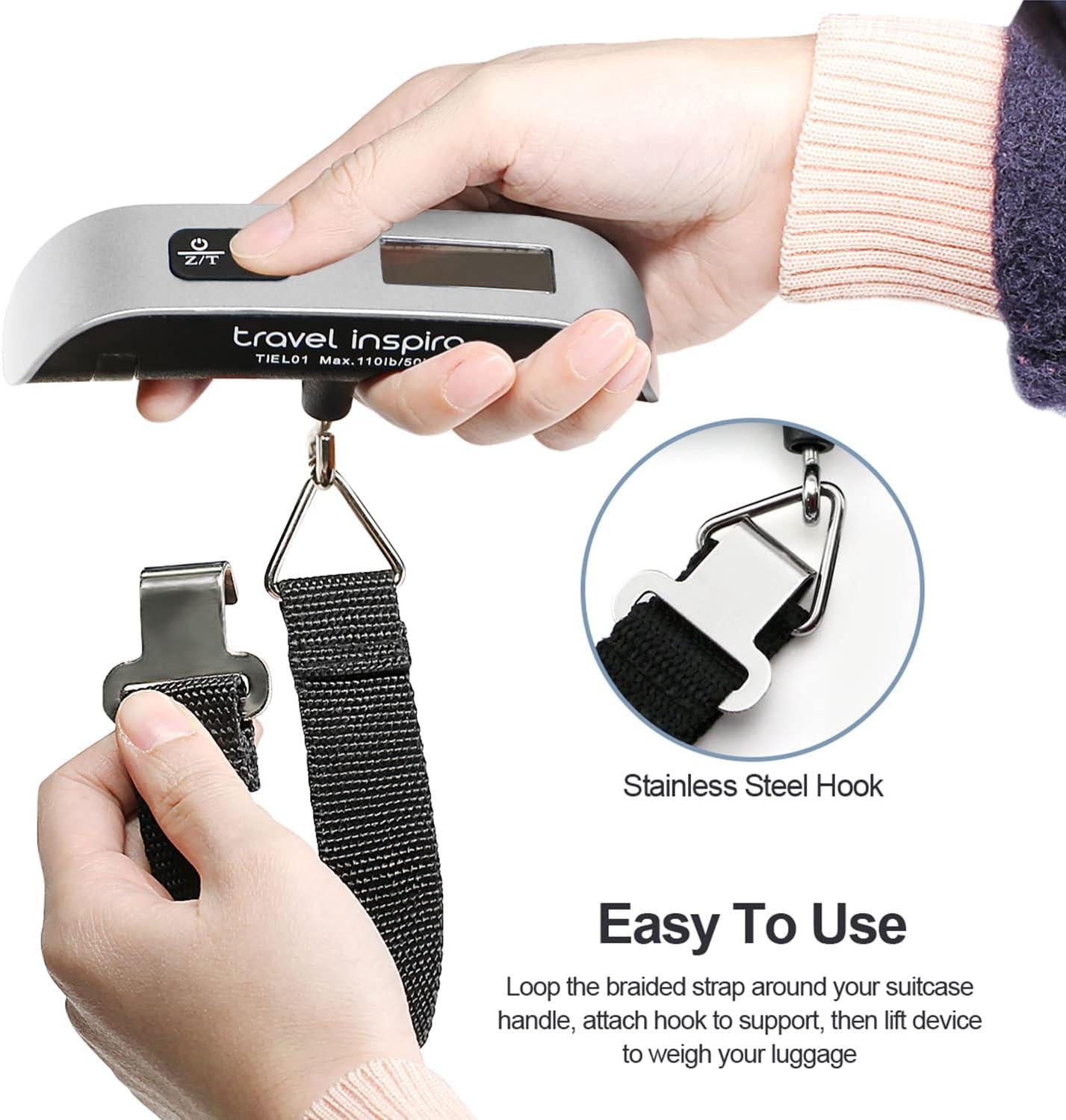 imagetravel inspira Luggage Scale Portable Digital Hanging Baggage Scale for Travel Suitcase Weight Scale with Rubber Paint 110 Pounds Battery IncludedSilver
