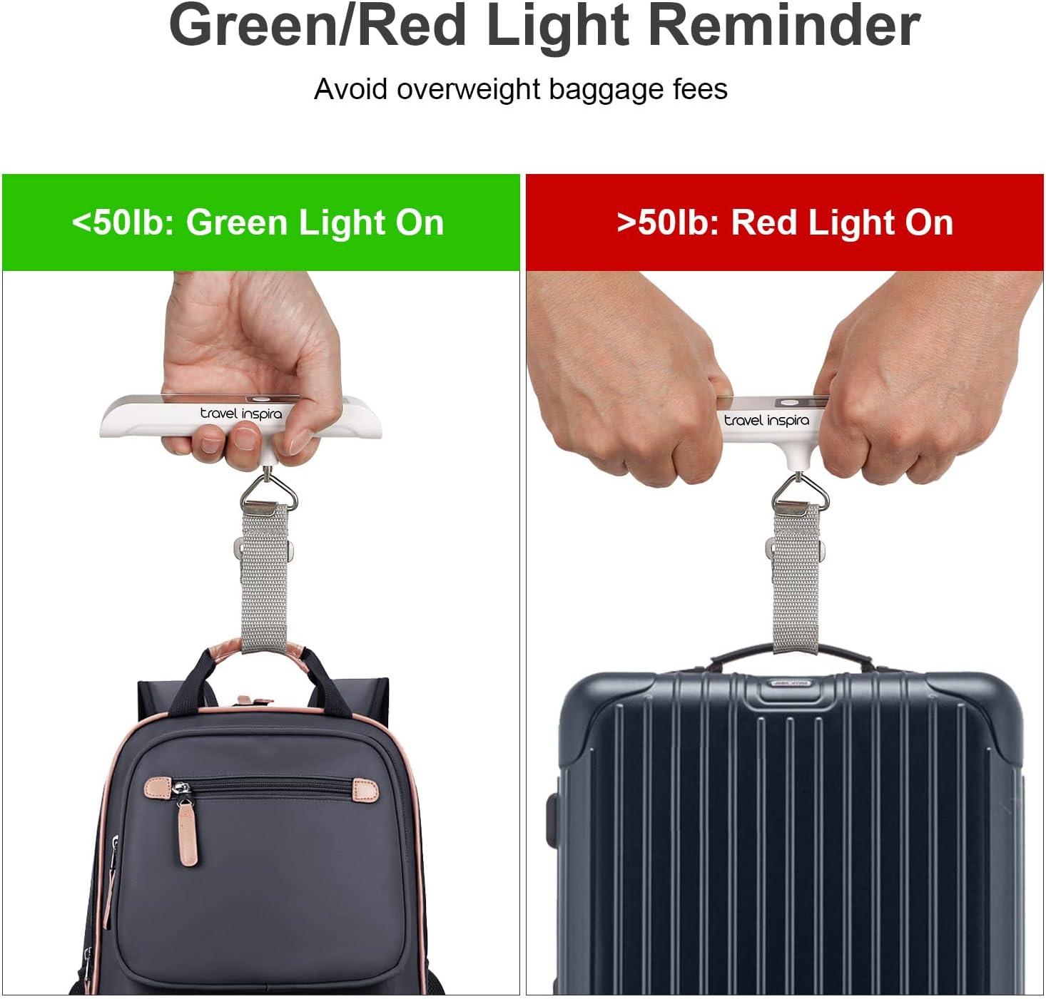 imagetravel inspira Luggage Scale Portable Digital Hanging Baggage Scale for Travel Suitcase Weight Scale with Rubber Paint 110 Pounds Battery IncludedWhite Stainless steel