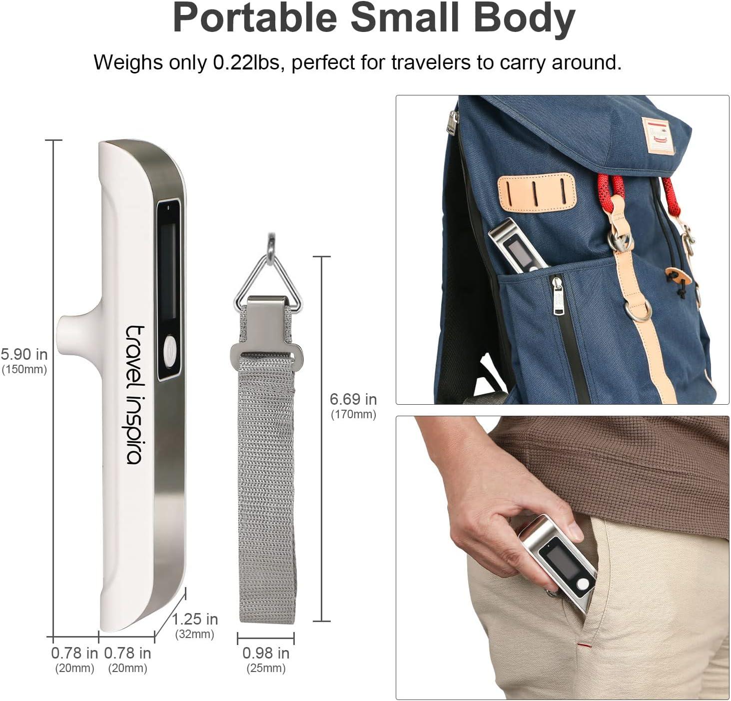 imagetravel inspira Luggage Scale Portable Digital Hanging Baggage Scale for Travel Suitcase Weight Scale with Rubber Paint 110 Pounds Battery IncludedWhite Stainless steel