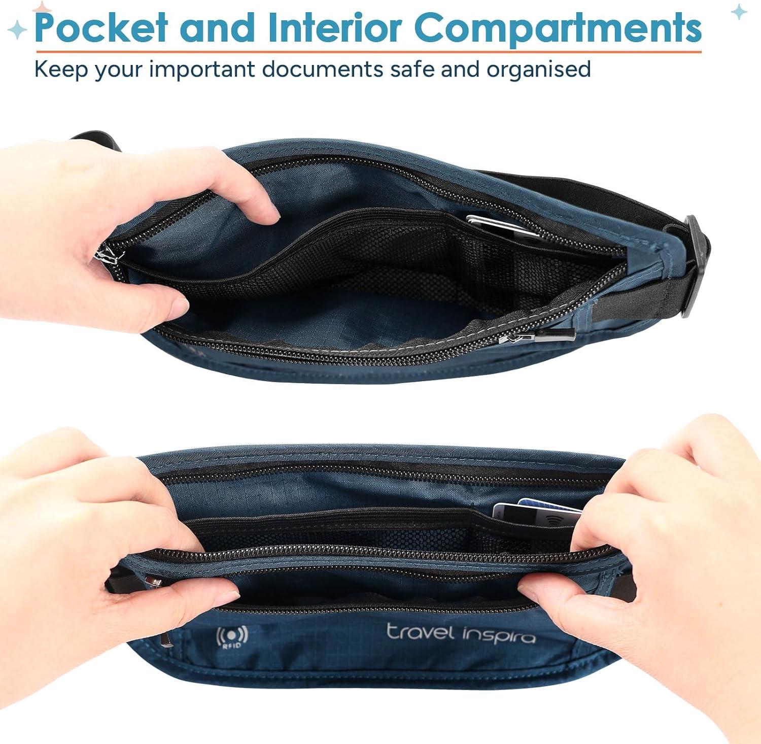 imagetravel inspira Travel Money Belt with Slim AntiTheft RFID Blocking Passport Holder for Travel Concealed under Clothes for Ultimate Protection of Credit Cards Cash Passport ampamp Documents BeigeNavy Blue