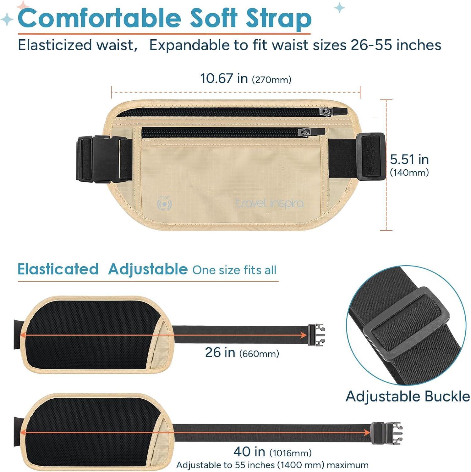 imagetravel inspira Travel Money Belt with Slim AntiTheft RFID Blocking Passport Holder for Travel Concealed under Clothes for Ultimate Protection of Credit Cards Cash Passport ampamp Documents BlackBeige