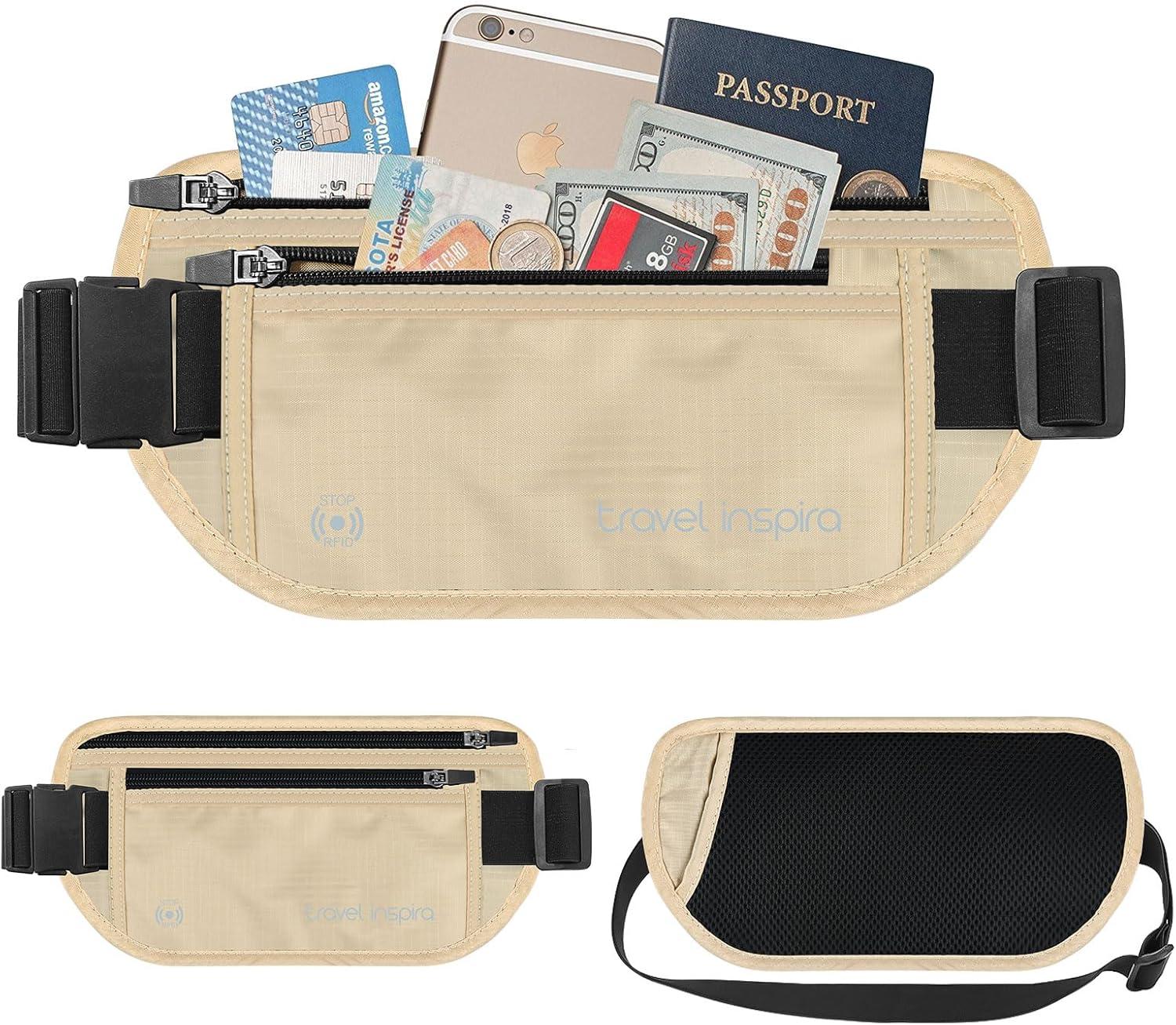 imagetravel inspira Travel Money Belt with Slim AntiTheft RFID Blocking Passport Holder for Travel Concealed under Clothes for Ultimate Protection of Credit Cards Cash Passport ampamp Documents BlackBeige