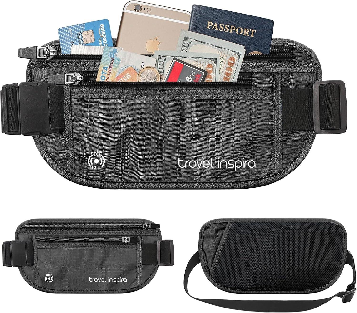 imagetravel inspira Travel Money Belt with Slim AntiTheft RFID Blocking Passport Holder for Travel Concealed under Clothes for Ultimate Protection of Credit Cards Cash Passport ampamp Documents BlackBlack