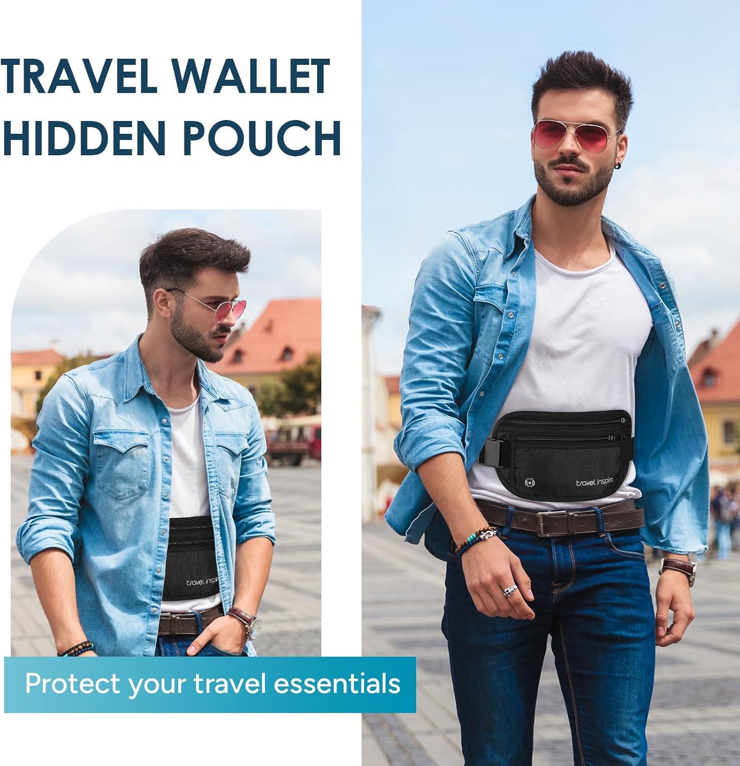imagetravel inspira Travel Money Belt with Slim AntiTheft RFID Blocking Passport Holder for Travel Concealed under Clothes for Ultimate Protection of Credit Cards Cash Passport ampamp Documents BeigeBlack