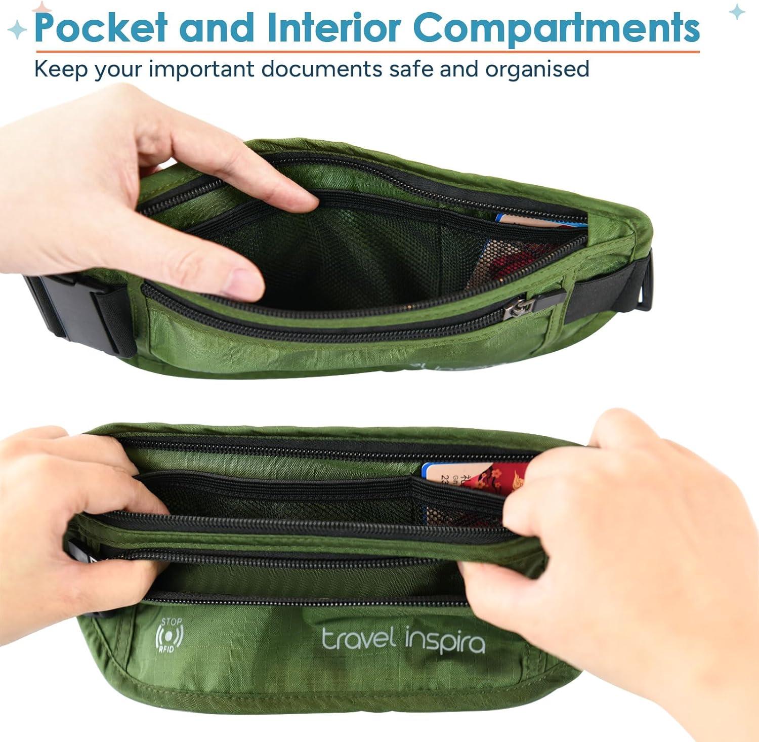 imagetravel inspira Travel Money Belt with Slim AntiTheft RFID Blocking Passport Holder for Travel Concealed under Clothes for Ultimate Protection of Credit Cards Cash Passport ampamp Documents BlackGreen