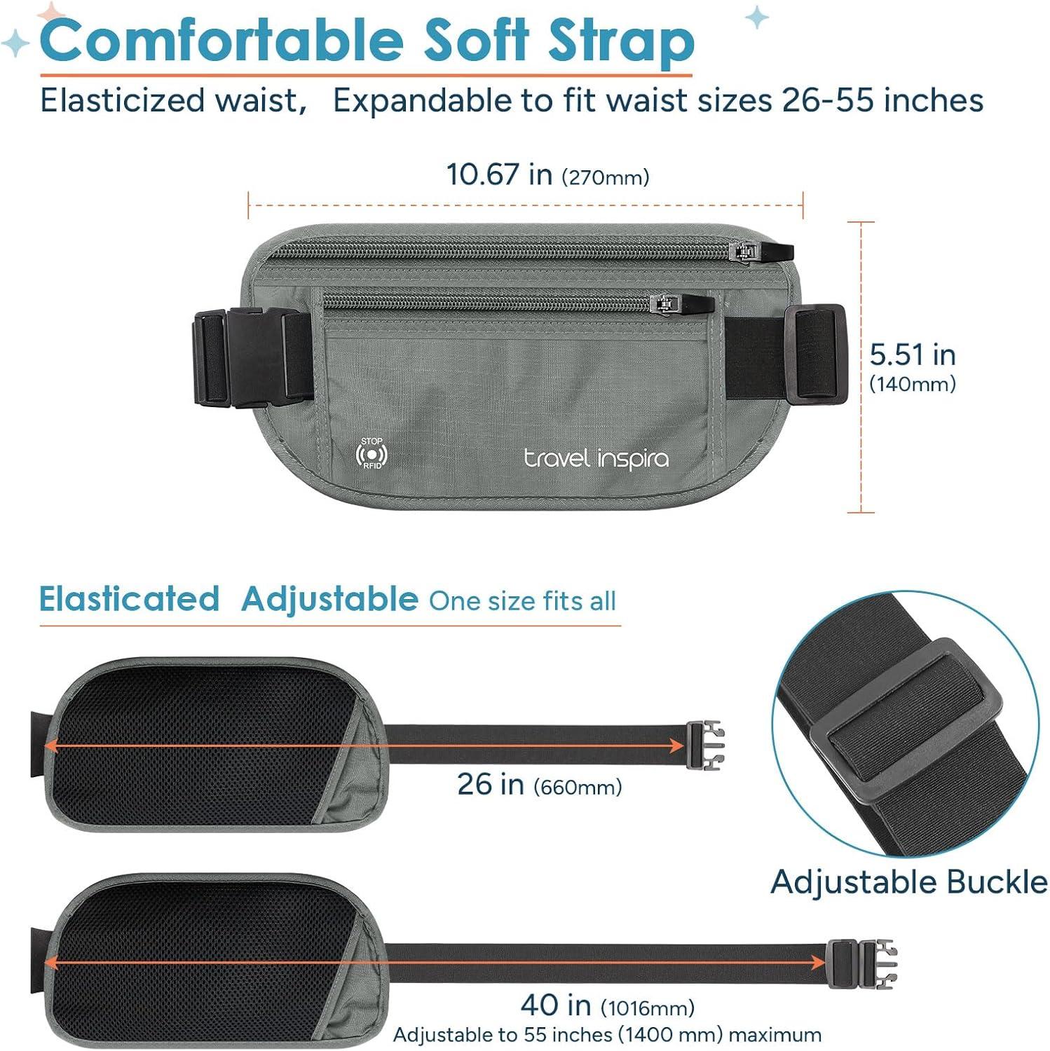 imagetravel inspira Travel Money Belt with Slim AntiTheft RFID Blocking Passport Holder for Travel Concealed under Clothes for Ultimate Protection of Credit Cards Cash Passport ampamp Documents BlackGrey