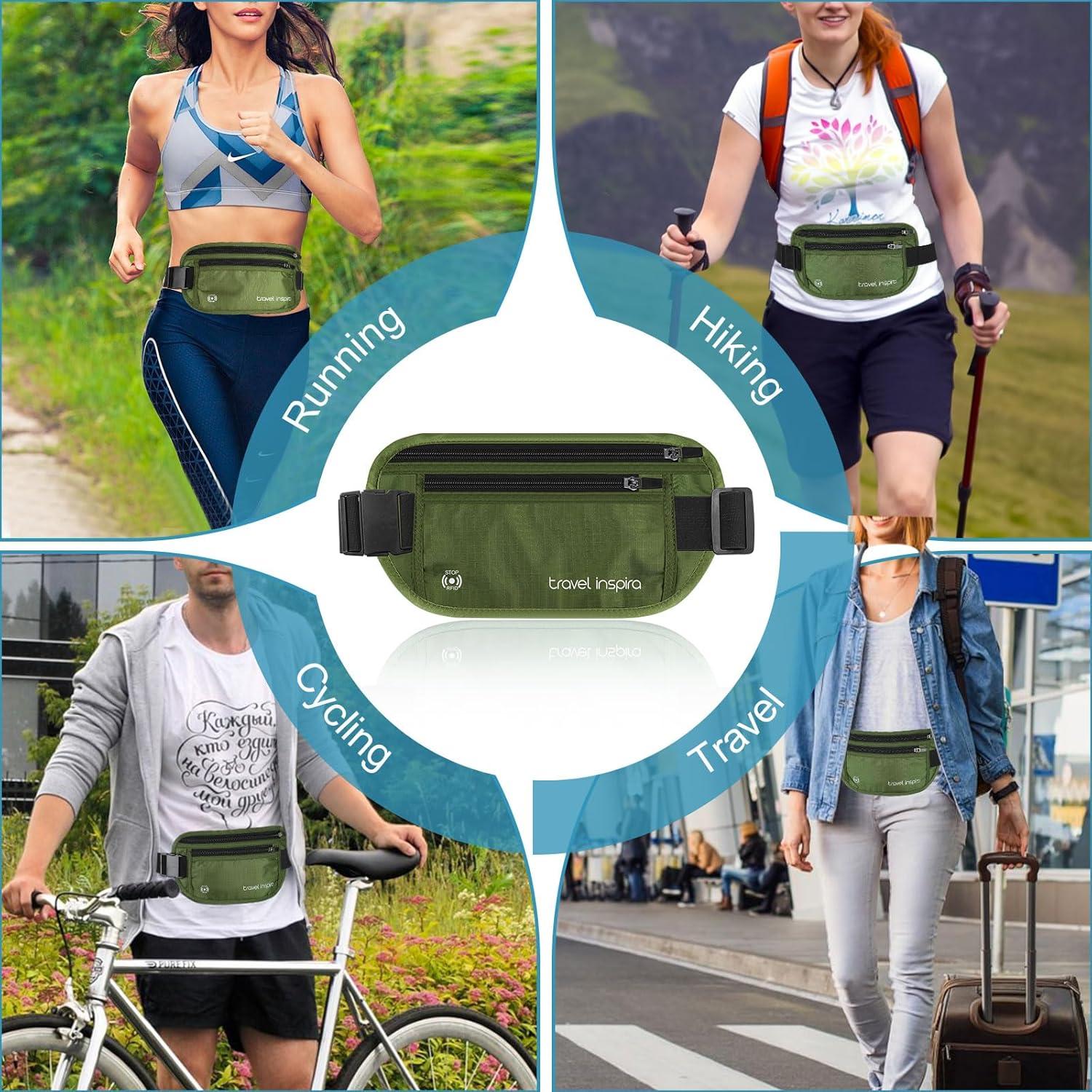 imagetravel inspira Travel Money Belt with Slim AntiTheft RFID Blocking Passport Holder for Travel Concealed under Clothes for Ultimate Protection of Credit Cards Cash Passport ampamp Documents BlackGreen
