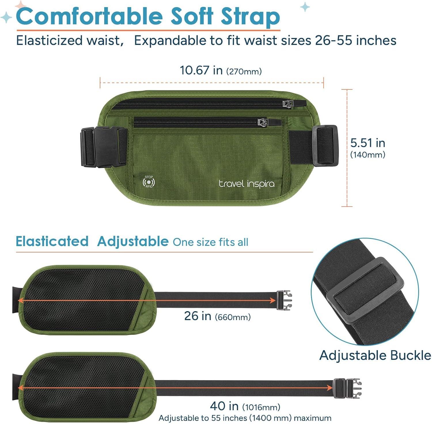 imagetravel inspira Travel Money Belt with Slim AntiTheft RFID Blocking Passport Holder for Travel Concealed under Clothes for Ultimate Protection of Credit Cards Cash Passport ampamp Documents BlackGreen