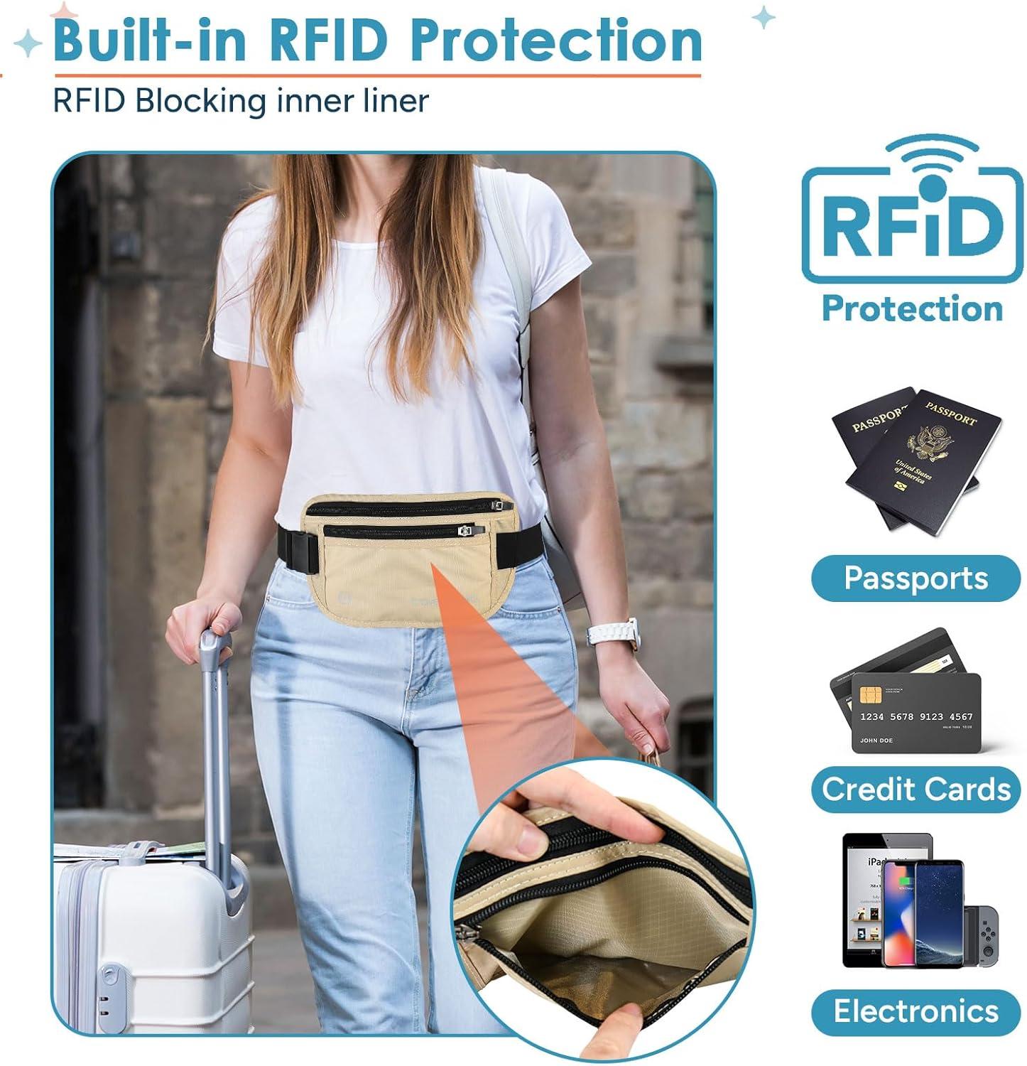imagetravel inspira Travel Money Belt with Slim AntiTheft RFID Blocking Passport Holder for Travel Concealed under Clothes for Ultimate Protection of Credit Cards Cash Passport ampamp Documents BlackBeige