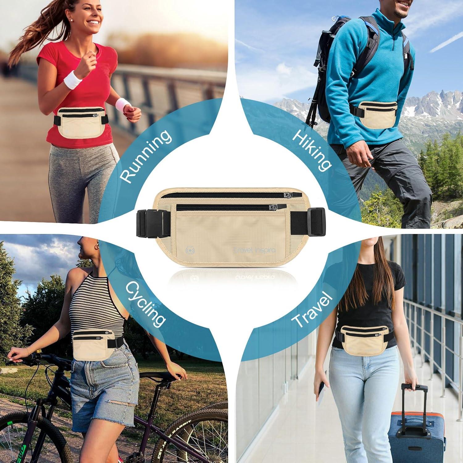 imagetravel inspira Travel Money Belt with Slim AntiTheft RFID Blocking Passport Holder for Travel Concealed under Clothes for Ultimate Protection of Credit Cards Cash Passport ampamp Documents BeigeBeige