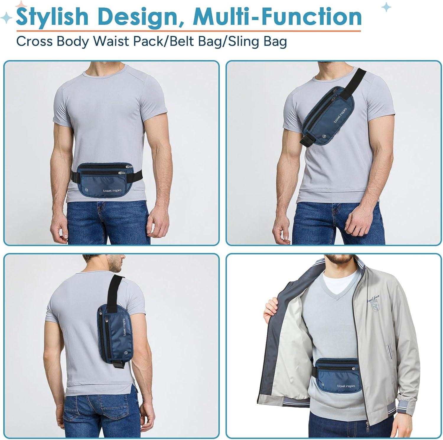 imagetravel inspira Travel Money Belt with Slim AntiTheft RFID Blocking Passport Holder for Travel Concealed under Clothes for Ultimate Protection of Credit Cards Cash Passport ampamp Documents BlackNavy Blue