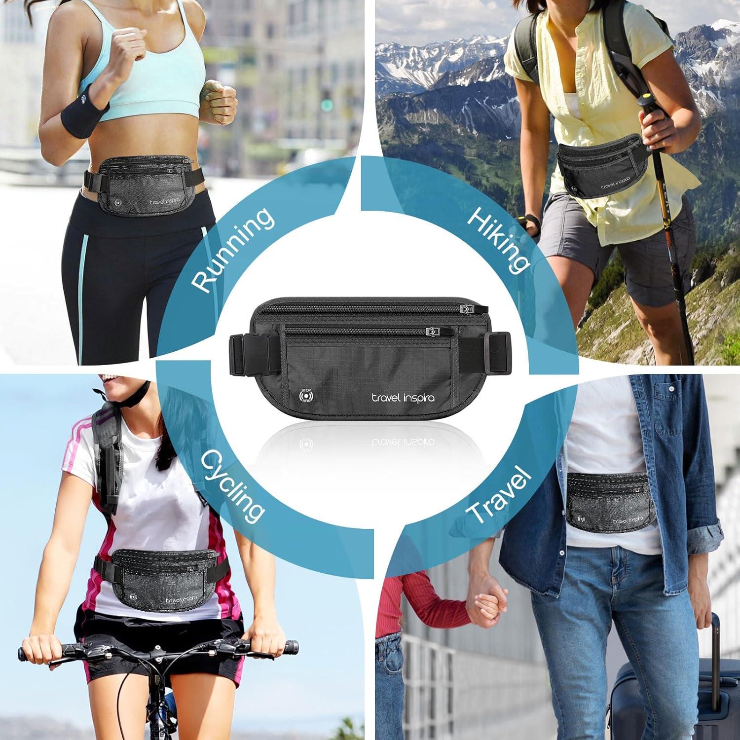 imagetravel inspira Travel Money Belt with Slim AntiTheft RFID Blocking Passport Holder for Travel Concealed under Clothes for Ultimate Protection of Credit Cards Cash Passport ampamp Documents BlackBlack