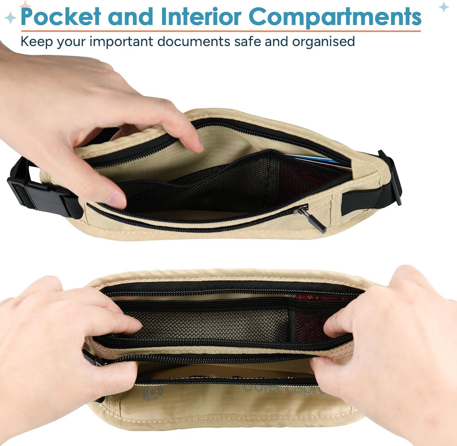 imagetravel inspira Travel Money Belt with Slim AntiTheft RFID Blocking Passport Holder for Travel Concealed under Clothes for Ultimate Protection of Credit Cards Cash Passport ampamp Documents BeigeBeige