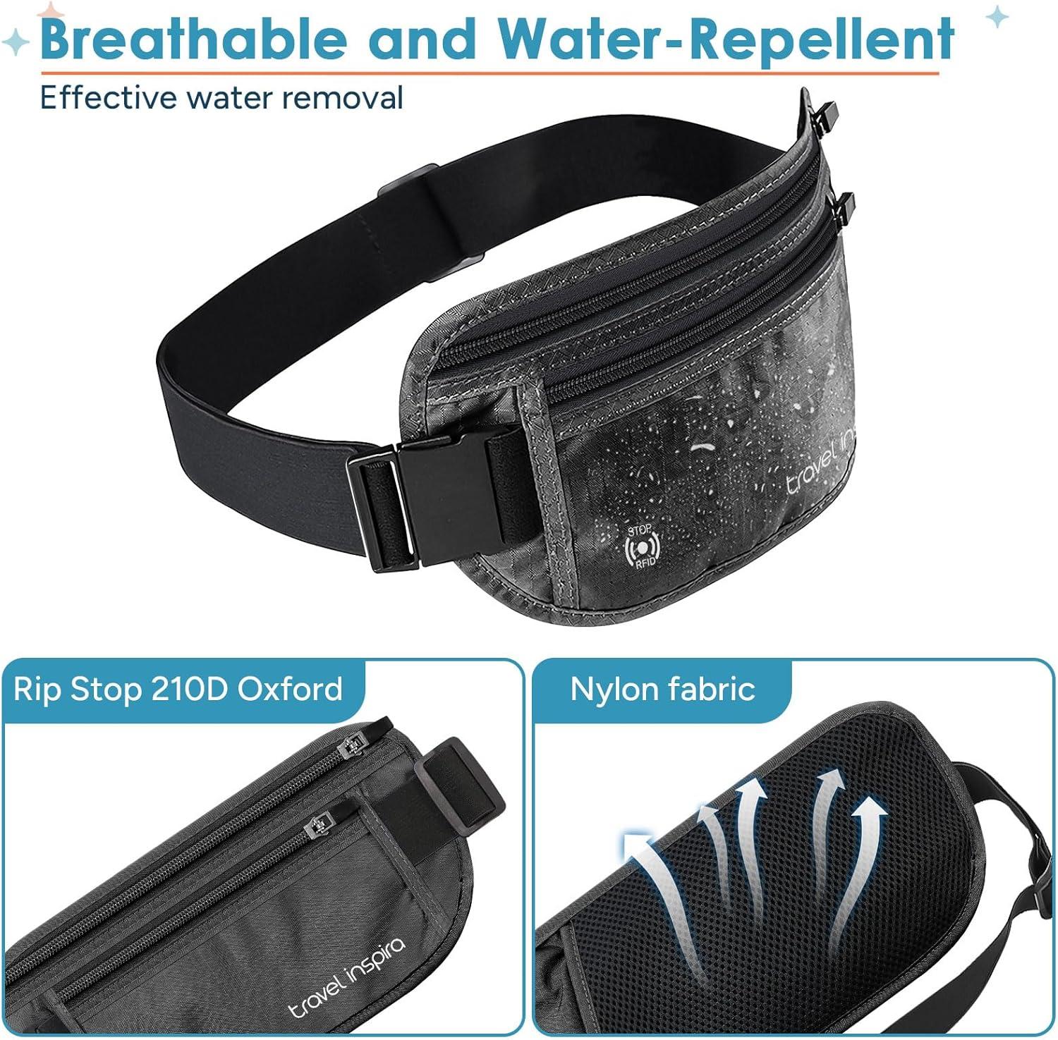 imagetravel inspira Travel Money Belt with Slim AntiTheft RFID Blocking Passport Holder for Travel Concealed under Clothes for Ultimate Protection of Credit Cards Cash Passport ampamp Documents BlackBlack