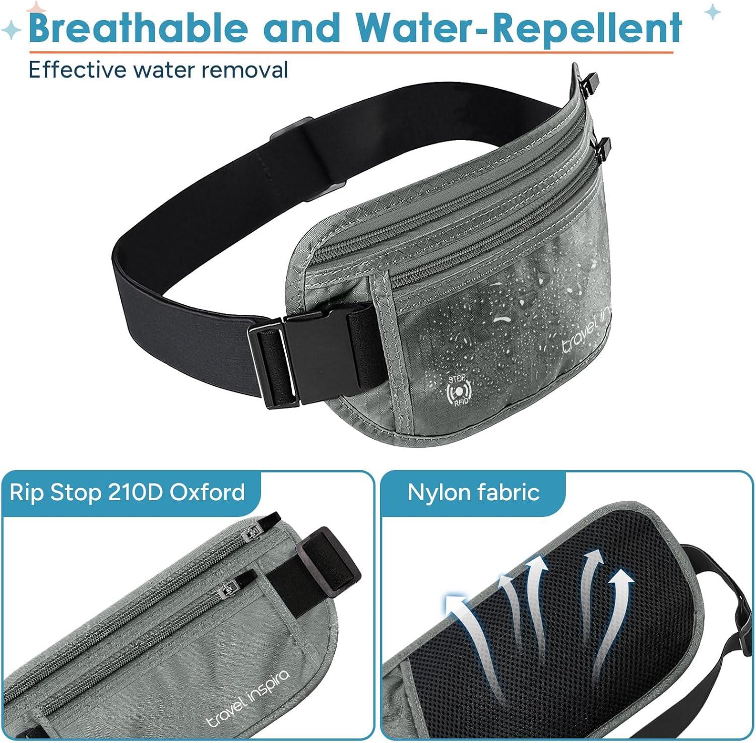 imagetravel inspira Travel Money Belt with Slim AntiTheft RFID Blocking Passport Holder for Travel Concealed under Clothes for Ultimate Protection of Credit Cards Cash Passport ampamp Documents BlackGrey