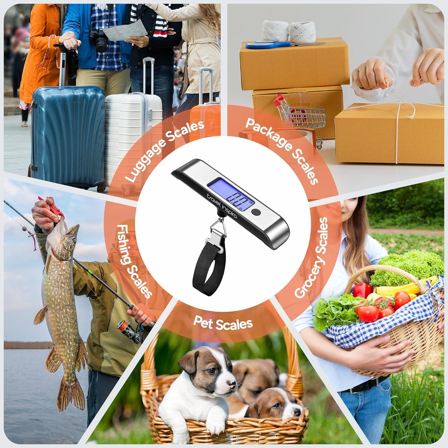 imagetravel inspira Rechargeable Luggage Scale 110lb50kg  Large Backlit Display  Stainless Steel  Portable Digital Hanging Scale for Suitcases Bags Packages USB C Charging Included