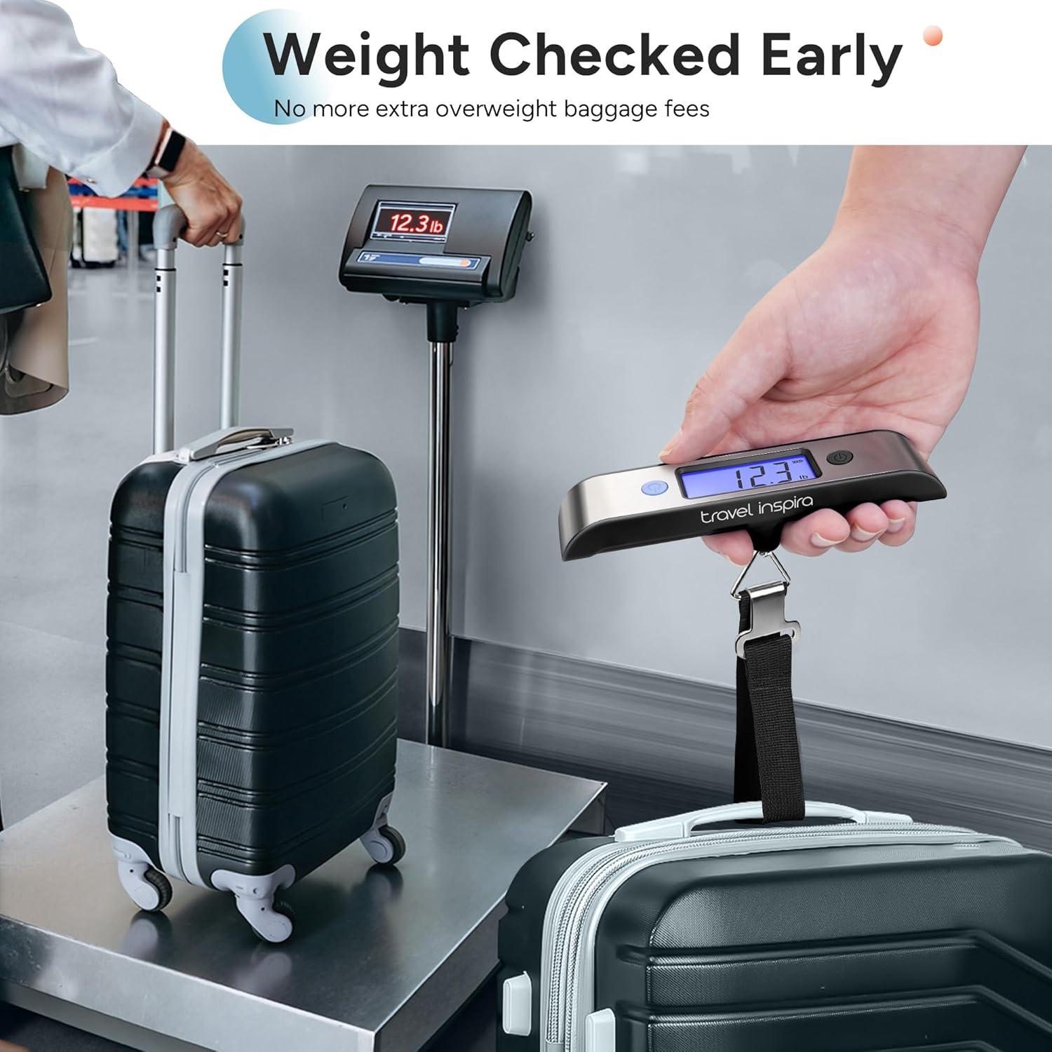 imagetravel inspira Rechargeable Luggage Scale 110lb50kg  Large Backlit Display  Stainless Steel  Portable Digital Hanging Scale for Suitcases Bags Packages USB C Charging Included