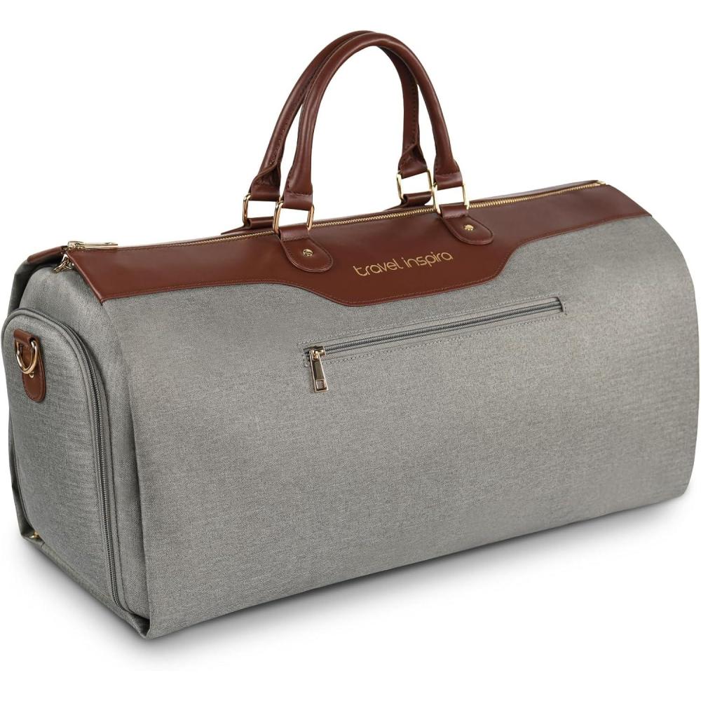imageConvertible Garment Bag 2in1 Carry On Garment Duffle Weekender 45L with Extended Shoe Compartment Waterproof Nylon Hanging Hook for Travel Business Men Army GreenPU Grey