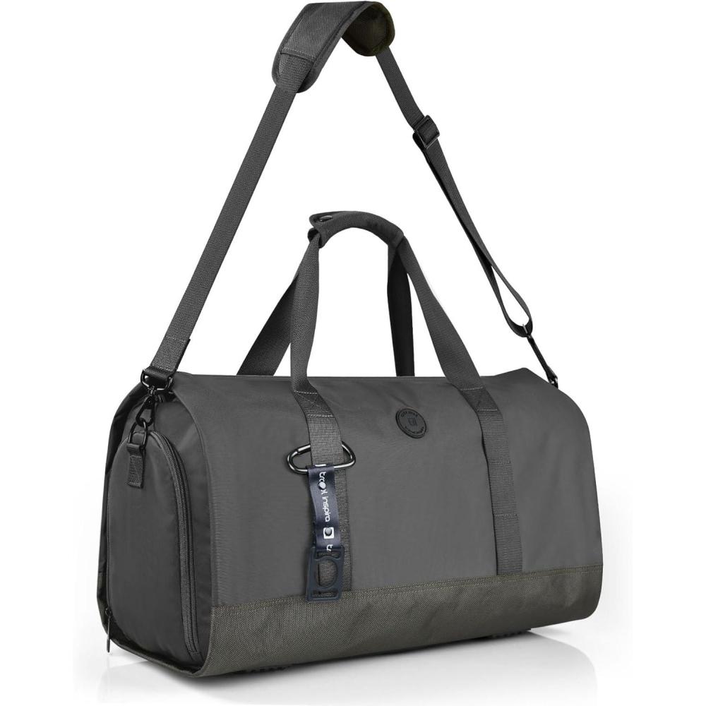 imageConvertible Garment Bag 2in1 Carry On Garment Duffle Weekender 45L with Extended Shoe Compartment Waterproof Nylon Hanging Hook for Travel Business Men Army GreenGrey