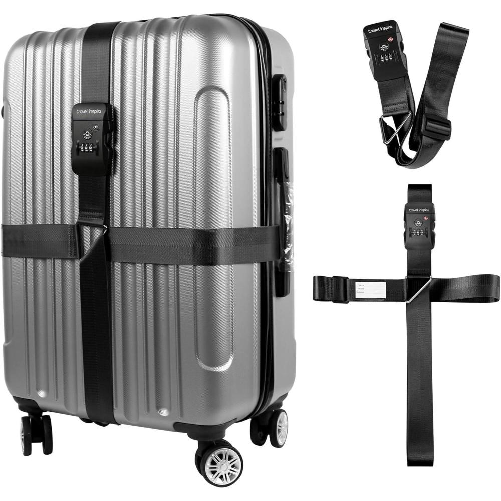 imageTravel Inspira Luggage Straps for Suitcases with TSA Lock Protect Your Luggage AntiBurst High Visibility Color Easy to Identify Luggage Adjustable Heavy Duty Belt for 2032 Inch SuitcasesCross Black