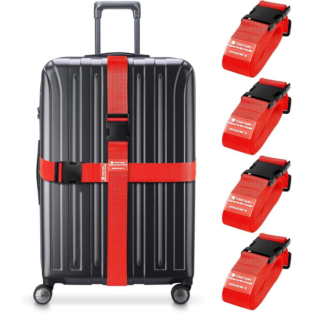 imageTravel Inspira Luggage Straps for Suitcases with TSA Lock Protect Your Luggage AntiBurst High Visibility Color Easy to Identify Luggage Adjustable Heavy Duty Belt for 2032 Inch SuitcasesRed4P