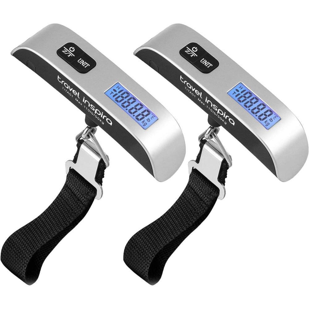 imagetravel inspira Luggage Scale Portable Digital Hanging Baggage Scale for Travel Suitcase Weight Scale with Rubber Paint 110 Pounds Battery Included Sliver 2 Pcs