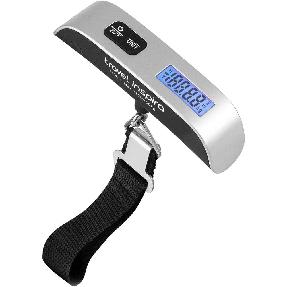 imagetravel inspira Luggage Scale Portable Digital Hanging Baggage Scale for Travel Suitcase Weight Scale with Rubber Paint 110 Pounds Battery IncludedSilver