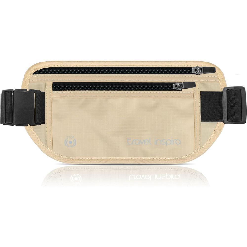 imagetravel inspira Travel Money Belt with Slim AntiTheft RFID Blocking Passport Holder for Travel Concealed under Clothes for Ultimate Protection of Credit Cards Cash Passport ampamp Documents BlackBeige
