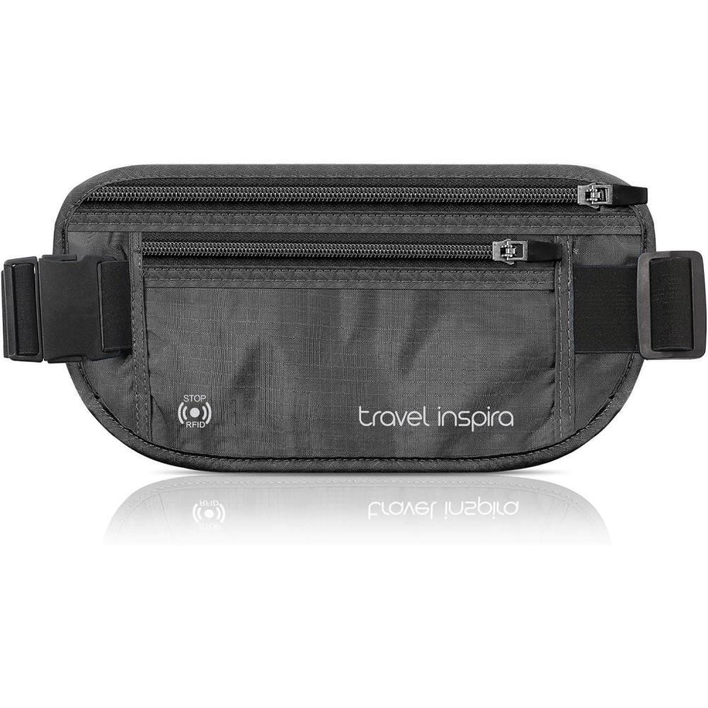imagetravel inspira Travel Money Belt with Slim AntiTheft RFID Blocking Passport Holder for Travel Concealed under Clothes for Ultimate Protection of Credit Cards Cash Passport ampamp Documents BlackBlack
