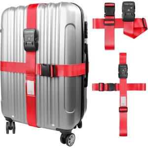 imageTravel Inspira Luggage Straps for Suitcases with TSA Lock Protect Your Luggage AntiBurst High Visibility Color Easy to Identify Luggage Adjustable Heavy Duty Belt for 2032 Inch SuitcasesCross RedNew