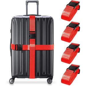 imageTravel Inspira Luggage Straps for Suitcases with TSA Lock Protect Your Luggage AntiBurst High Visibility Color Easy to Identify Luggage Adjustable Heavy Duty Belt for 2032 Inch SuitcasesRed4P