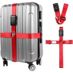 imageTravel Inspira Luggage Straps for Suitcases with TSA Lock Protect Your Luggage AntiBurst High Visibility Color Easy to Identify Luggage Adjustable Heavy Duty Belt for 2032 Inch SuitcasesCross Red