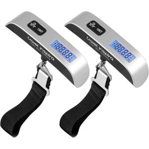 imagetravel inspira Luggage Scale Portable Digital Hanging Baggage Scale for Travel Suitcase Weight Scale with Rubber Paint 110 Pounds Battery Included Sliver 2 Pcs